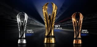 Group illustration showing traders celebrating competition success with trophies and upward charts.