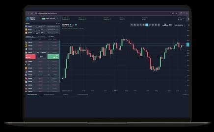 MetaTrader-Handelsplattform-Oberfläche auf einem Laptop-Bildschirm mit Kurscharts und Handelswerkzeugen.