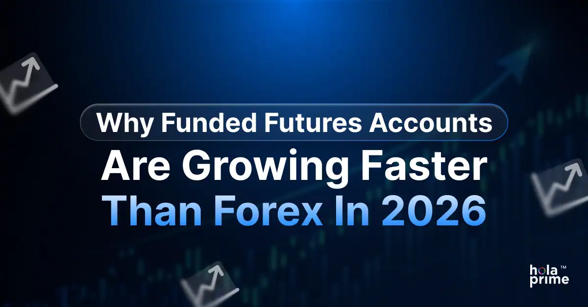 Infographic with title, Why Funded Futures Accounts Are Growing Faster Than Forex in 2026?